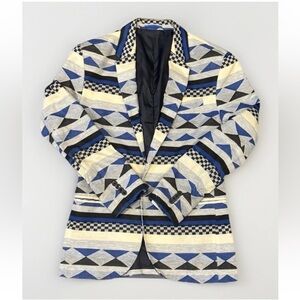 Zara Man Medium Statement Blazer | Southwestern Geometric Design | Blue Black